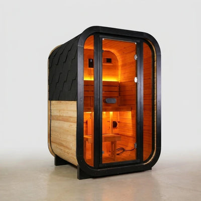 Traditional Steam Sauna Built for Outdoor Use, Natural Pine Wood, 6kW Heater, LED Lighting, Glass Door